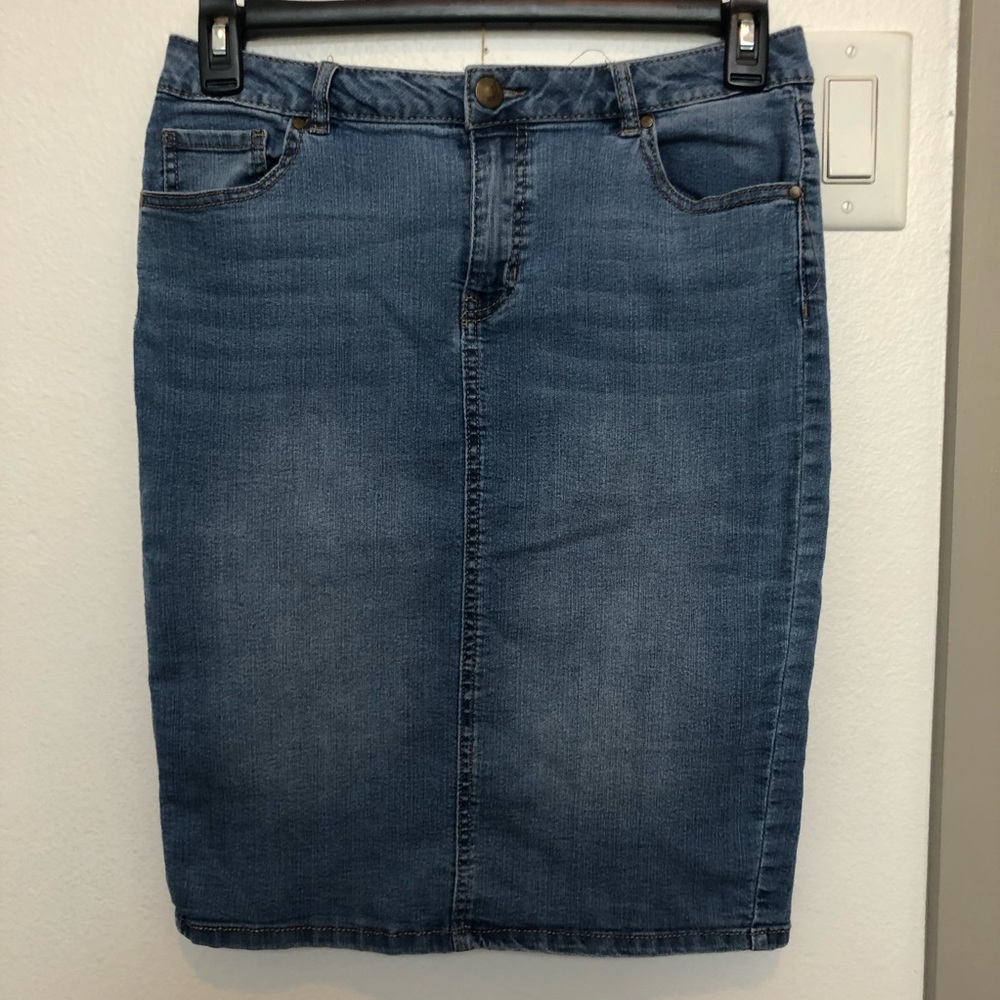 High-Rise Midi Jean Skirt